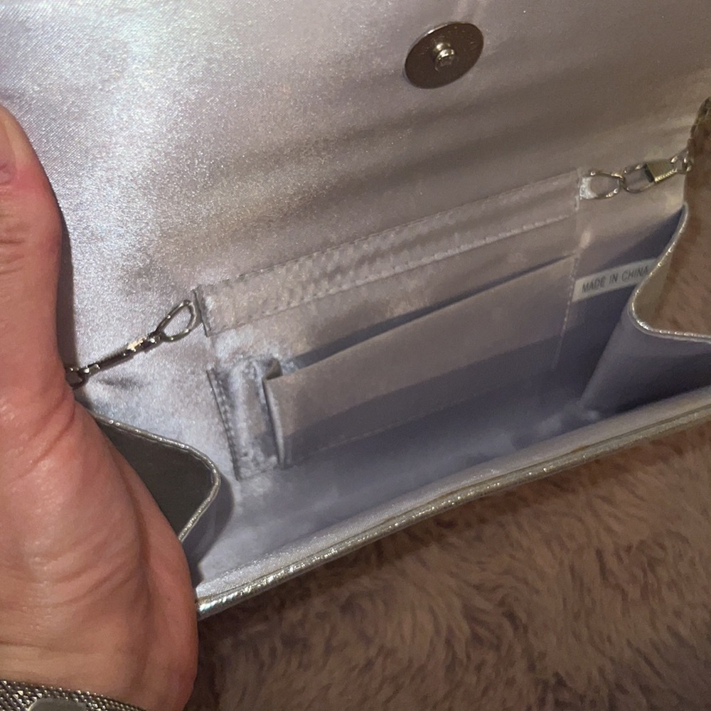 Silver formal classy clutch handbag small 8” purse removable chain link strap​ - Picture 7 of 14